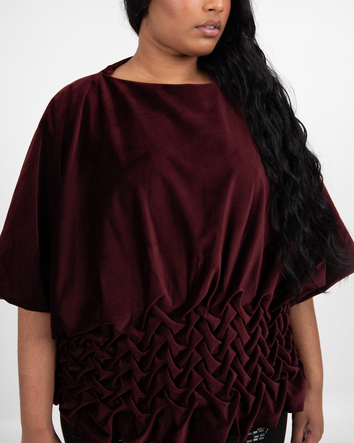 Elegant Burgundy Velvet Top with Textured Detailing