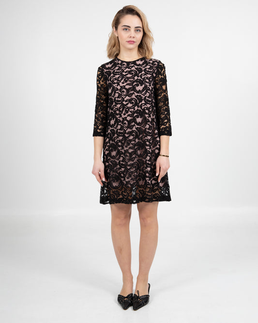 Black Lace Overlay A-Line Dress