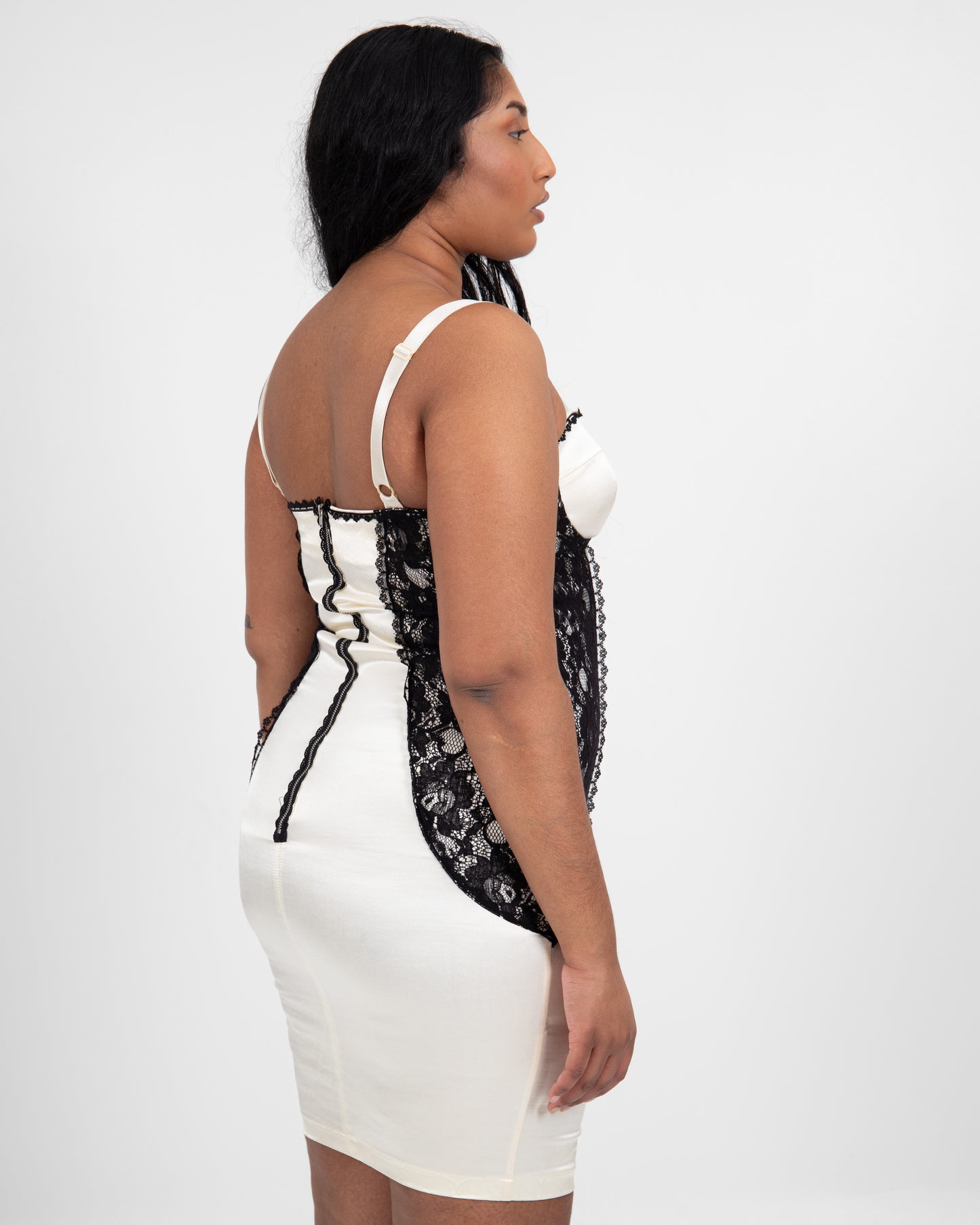 Ivory Satin and Lace Bodycon Dress